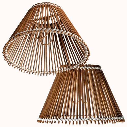 Rattan Clip-On Mini Lamp shades, Handmade Bamboo Wicker Cover Shades for Lamps and Chandeliers,2.9" Top X 6.5" Bottom X 4.5" Slant Height (2, Coffee Brown) - color: Coffee Brown