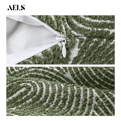 AELS Boho Decorative Textured Lumbar Pillow Covers 12x20, Modern Mid Century Rainbow Tufted Lumbar Pillow Case, Farmhouse Rustic Geometric Woven Cushion Case for Bed Couch Sofa, Olive Green - color: Olive Green, size: 20" x 12" (Pack of 2)