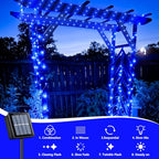 QITONG Solar Fairy Lights Outdoor Waterproof, 2 Pack Each 66ft 200 LED Blue Christmas String Lights, Silver Wire Twinkle Mini Lights with 8 Modes - color: Blue