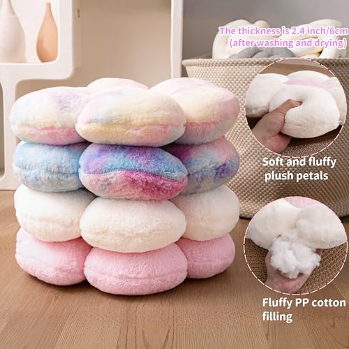 2 Pcs Pink White Throw Pillows Cute Flower Pillow Daisy Flower Shaped Floor Cushions Set, Preppy Decorative Throw Pillows for Girls Bed Bedroom Couch Decor (White & Pink, 15 INCH) - color: White & Pink