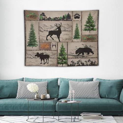 ZhiRain Rustic Cabin Tapestry Wall Hanging Forest Bear Deer Wildlife Country Hunting Camping Tapestries Home Decor for Living Room Bedroom Farmhouse Apartment Dorm 30"x40" - color: Cabin-26, size: 30"L x 40"W