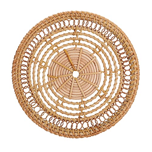 Wall Basket Decor, Boho Handmade Hanging Wall Baskets, Woven Seagrass Rattan Wall Decor, Flat Round Handcrafted Wall Decor for Coastal Art Bedroom Living Room Farmhouse home(Rattan circle 25cm) - color: Rattan circle 25cm