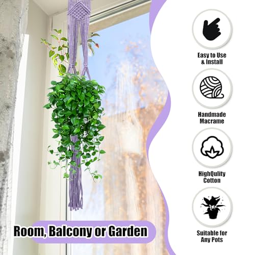Hoteam 12 Pcs Macrame Plant Hangers Macrame Hanging Planters for Indoor Plants Handmade Boho Hanging Baskets Flower Pots Holder for Outdoor Home Wall Decor - color: Purple