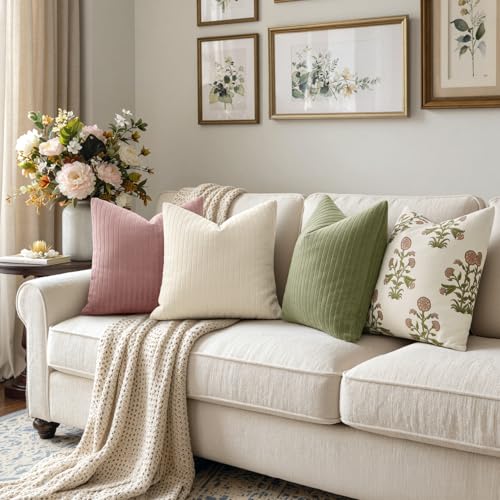 MIULEE Set of 2 Blush Pink Decorative Throw Pillow Covers 18x18 Inch, Thick Soft Textured Striped Cushion Covers, Modern Solid Color Farmhouse Boho Pillow Case for Sofa Couch Bed Living Room - color: Blush Pink, size: 18" x 18" (Pack of 2)