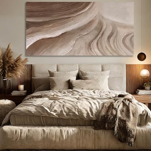 MLART99 Large Beige Brown Abstract Canvas White Artwork with Neutral Textured Wall art for Bedroom Living Room Office Modern Minimalist Wall Decor 29x58 Inch - color: Brown and White, size: 58"L x 29"W