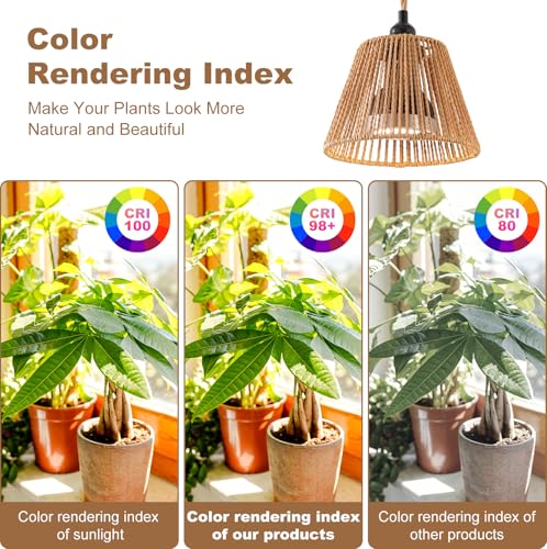 Hanging Grow Light, 30W LED Lamp with Timer for Indoor Plants | 4000K LED plant lamp with 15 ft cord, outlet timer, and boho paper rope shade for succulents, herbs, and low-light rooms. - color: Cone