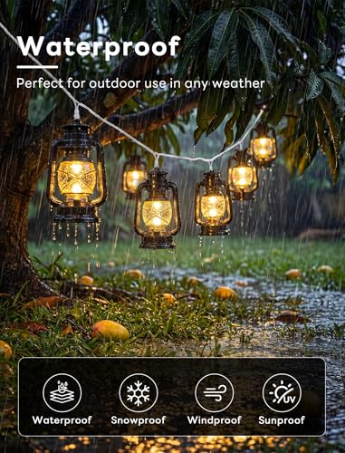 Vintage Kerosene Lantern String Lights, 12FT Retro Hurricane Lamp with 20 LED Black Kerosene Lights, Rustic Farmhouse Decorative Lighting for Camping, Patio, Fireplace, Wedding, Christmas Decor - color: 20 LED Oil Lights