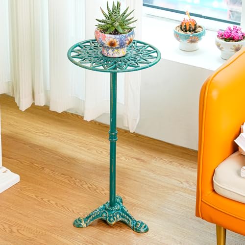 Sungmor Heavy Duty Cast Iron Potted Plant Stand, 24.2" Tall Metal Plant Stand, Vintage & Rustic Style Flower Stand Indoor Outdoor Garden Table, Decorative Flower Pot Holder for Balcony Patio - color: Antique Green - 24.2INCH