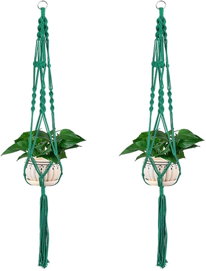 Vpang 2 Pack Colorful Cotton Macrame Plant Hanger, Outdoor Indoor Hanging Planter Basket Flower Pot Holder Boho Home Decor 40 Inch (Green)