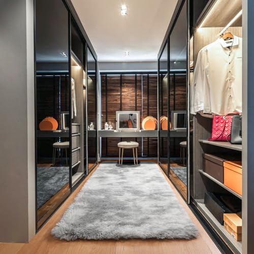 ONASAR 2x6 Runner Rugs for Bedroom Living Room, Fluffy Tie-Dyed Light Grey Bedside Hallway Throw Area Rug, Ultra Soft Plush Furry Floor Carpet Mat for Nursery Kids Dorm Closet Home Decor - color: Tie-dyed Light Grey, size: 2' x 6' (Runner)