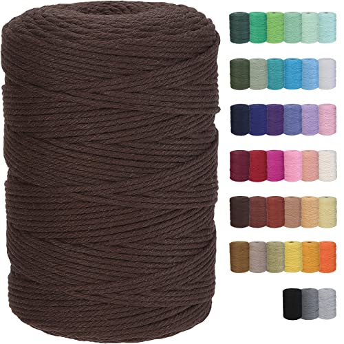 Cotton Macrame Cord 3mm 328yards Natural Colored Macrame Supplies, Soft Craft Cotton Rope for Plant Hanger Wall Hanger Dreamcatcher (Dark Brown) - color: Dark Brown, size: 3mmx328Yards