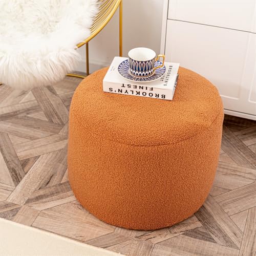 Round Pouf Ottoman 20 x 20 x 14 Inches Boho Poof Home Decor Floor Pouffe Ottoman Foot Rest for Couch Sofa Bean Bag Chairs Living Room Bedroom Orange