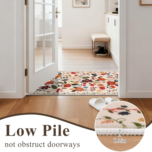 U'Artlines 2'x6' Boho Runner Rug for Hallways Kitchen Colorful Floral Soft Non Slip Washable Floor Carpet Runners for Entryway Laundry Room Bathroom Beige - color: Beige＆floral, size: 2' x 6' (Runner)