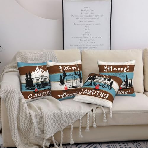 Camping Throw Pillow Covers 18 X 18 Inch Set of 4 Decorative Cushion Cover Home Decor for Sofa Chair Couch Bedroom Living Room - color: Camping