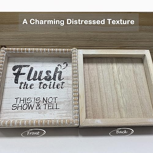 Boho Farmhouse Wooden Framed Bathroom Decor Signs, Funny Restroom Decorative Plaque Small Cute, Toilet Rules Shelf Decoration (Flush The Toilet Sign) - color: Flush The Toilet Sign