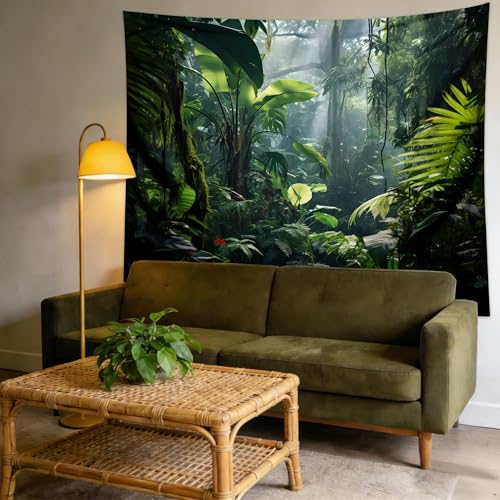 QGHOT Jungle Tapestry Wall Hanging Tropical Rainforest Backdrop Green Palm Leaves Tapestry Extra Large Forest Wall Art for Bedroom Living Room Office Decor 78.7L x 104W - size: 78.7"L x 104"W