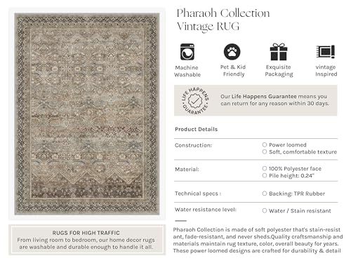 HUGEAR 3x5 Area Rugs Retro Brown Washable Rug for Living Room Vintage Boho Bedroom Rug No Shedding Soft Durable Low Pile Carpet Non Slip Indoor Home Decor Floor Mat - color: Taupe Brown, size: 3' x 5' (Rectangular)
