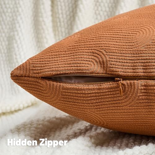 FUTEI Pack of 2 Chenille Decorative Throw Pillow Covers 20x20 Inch,Soft Cozy Striped Geometric Patterns Cushion Case,Modern Home Decor for Couch Bed Living Room,Burnt Orange - color: Burnt Orange, size: 20" x 20" (Pack of 2)