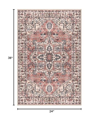 KOZYFLY Small Area Rug 2x3 Ft Rugs for Entryway Washable Boho Entry Rug Non Slip Door Mat Indoor Entrance Faux Wool Vintage Printed Kitchen Rug Throw Rugs for Entrance Kitchen, Red Salmon/Pink/Navy - color: Red Salmon/Pink/Navy, size: 2' x 3' (Rectangular