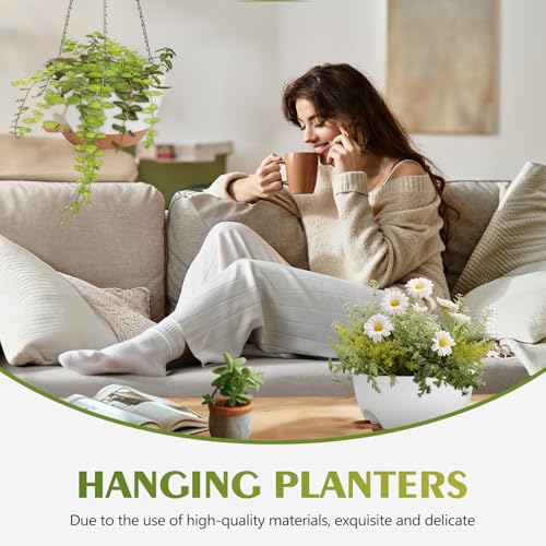 GARDIFE Hanging Planters for Indoor Outdoor Plants, 2 Pack Self Watering Hanging Pot with Drainage Holes & Removable Tray (White, 10 inch) - color: White, size: 10 inch