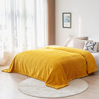 DISSA Fleece Blanket Throw Size – 51x63, Yellow Soft, Plush, Fluffy, Fuzzy, Warm, Cozy Perfect for Couch, Bed, Sofa - with Pompom Fringe Flannel - color: Yellow, size: 51x63"