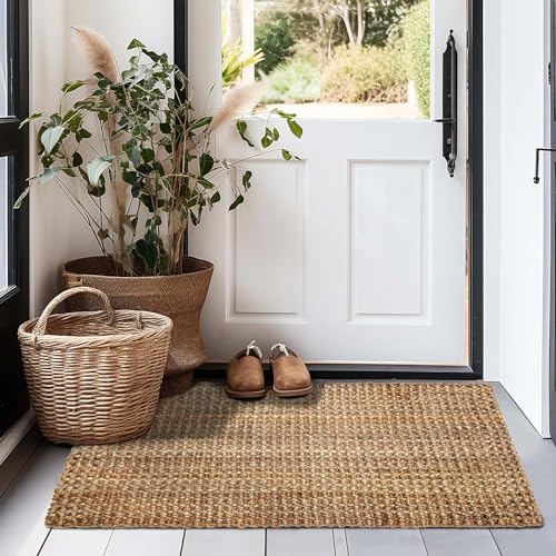 IRONGATE Jute Handspun Area Rug - Premium Jute Handwoven Reversible Chunky Textured Tan Beige Neutral Throw Accent Rug Carpet - Rustic Farmhouse Living Room Bedroom Den Study Décor -24" x 36" Natural - size: 24 x 36 Inch