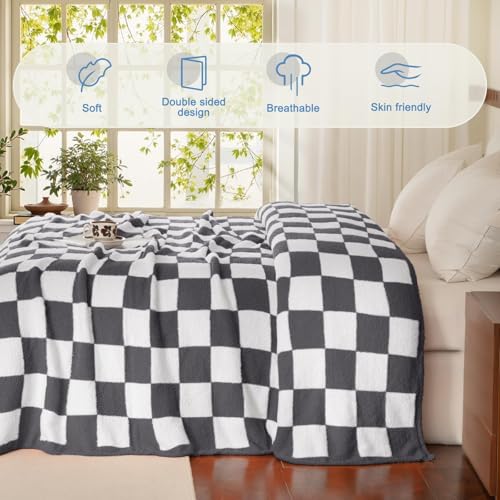 Whale Flotilla Checkered Knit Blanket Twin Size, Ultra Soft Warm Reversible Cozy Decorative Blankets for Couch Sofa and Bed, 60x80 Inch, Grey - color: Grey Checker, size: 60x80 Inch