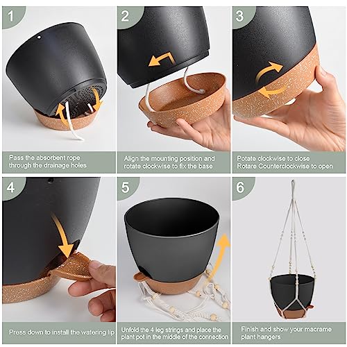 Vanslogreen 41.5 Inch Macrame Plant Hanger Indoor Outdoor with 12 Inch Flower Pot, Hanging Planter for Plants Holder with Wood Beads for Boho Home Decor (Ivory+Black) - color: Ivory+black, size: 12''