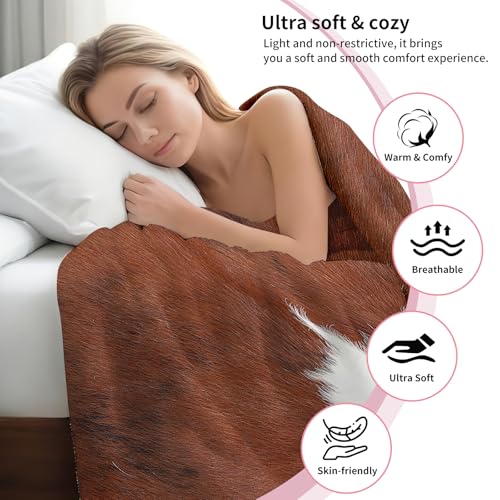 Throw Blanket for Couch, 300GSM Warm Soft Cozy Flannel Blanket, Cute Blanket for All Seasons Bedroom Home Decor Gifts, Brown White Cowhide 50x60 Inches - color: Brown White Cowhide