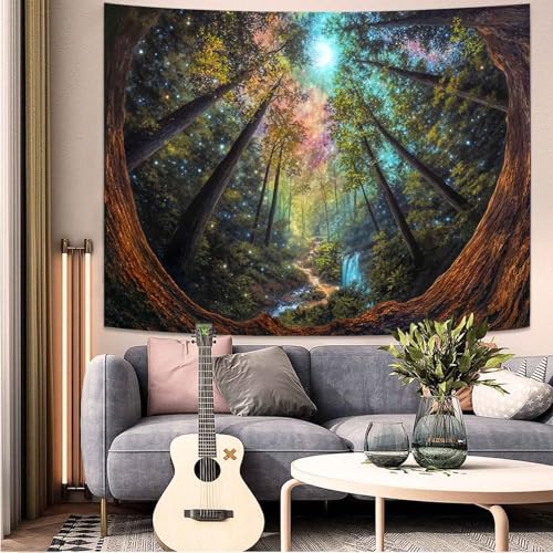 Wegklazax Enchanted Forest Tapestry, Fantasy Scenic Wall Art for Room Decor, Vibrant Nature Home Decor 90" L x 70" W - color: Colorful Green, size: 90"L x 70"W