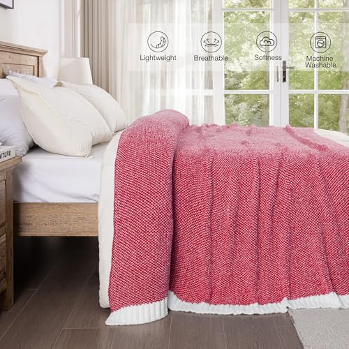 Exclusivo Mezcla Twin Size Knit Blanket for Bed, Ultra Soft and Warm Reversible Woven Blankets, Cozy Snuggly Throw for Couch Bed and Home Decor, Heather Red, 60"x80" - color: Heather Red, size: Twin (60"x80")