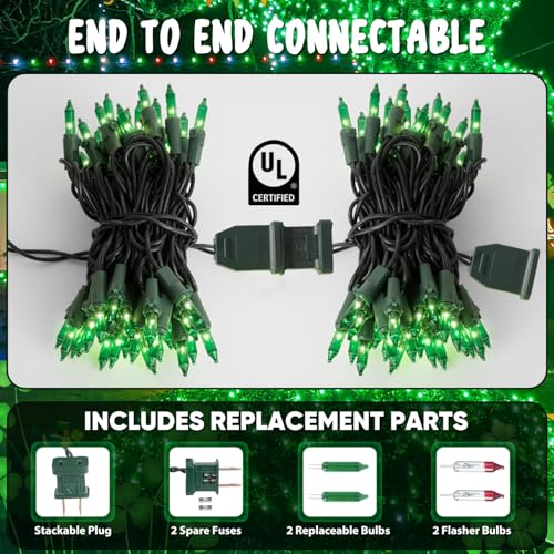 13FT 50-Count Green Christmas Lights, Incandescent Mini String Lights with Green Wire, Connectable St Patrick's Day Decorations Lights Waterproof for Indoor Outdoor Tree Garland Xmas Holiday - color: Green