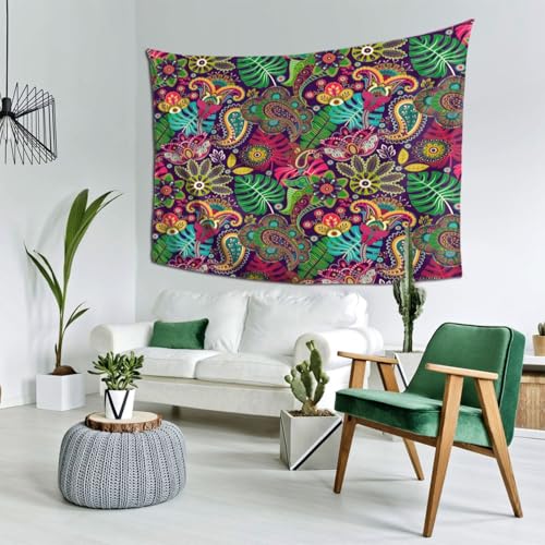 RTAFGU Perris Tapestry, Tropical Paisley Floral Pattern, Vibrant Boho Exotic Print Tapestries Home Aesthetic Wall Hanging for Bedroom Living Room, Dorm Party Decoration 80" L x 60" W - color: Perris_2801, size: 80"L x 60"W