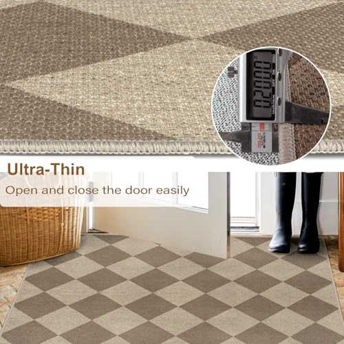 Rugalia Easy Jute Checkered Entryway Rug, 2x3 Brown Modern Indoor Outdoor Doormat, Washable Non-Slip Neutral Small Kitchen Rug Farmhouse Diamond Throw Rugs for Entrance Bedroom Bathroom - color: Brown Checkered, size: 2' x 3' (Rectangular)