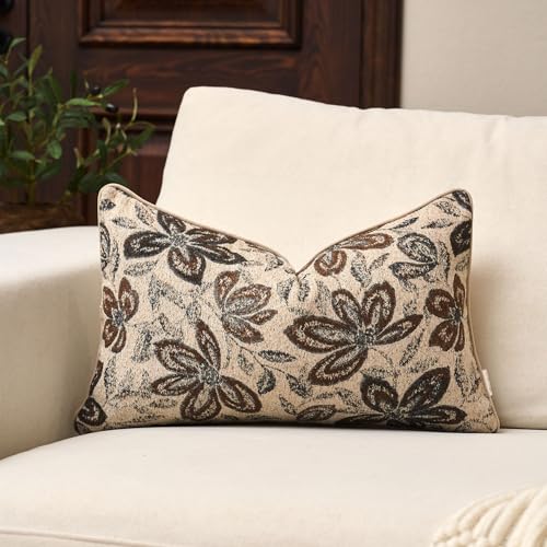 Yangest Flower Pillow Cover 12 x 20 Inches, Nature Chenille Rectangle Throw Pillow Cover Soft Luxury Neutral Accent Couch Pillow Cover for Living Room Bedroom, Beige - color: Beige, size: 20" x 12" (Pack of 1)