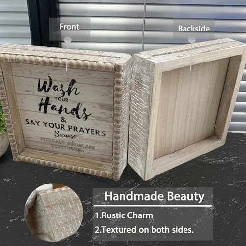 Boho Farmhouse Wooden Framed Bathroom Decor Signs, Funny Restroom Decorative Plaque Small Cute, Toilet Rules Shelf Decoration (Wash Your Hands) - color: Wash Your Hands