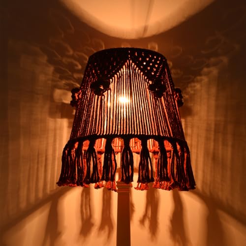 Wine Red Boho Woven Lamp Shade Bell Tassels Lampshade 7.5``Top x 12``Bottom x 11``High(Spider) Medium Handmade Lamp Shades for Table & Bedside Lamp - Easy Assemble - color: Red, size: Medium (7.5" Top x 12" Bottom x 11" High)