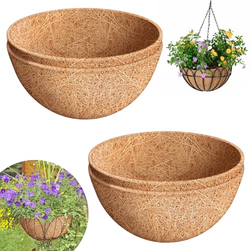 Riare 4 Pack 14 Inch Round Coco Liners Replacement, 100% Natural Coconut Coir Liners for Hanging Baskets, Garden Flower Vegetables Planter Pot, Window Box, Fence, Decks - size: 14inch