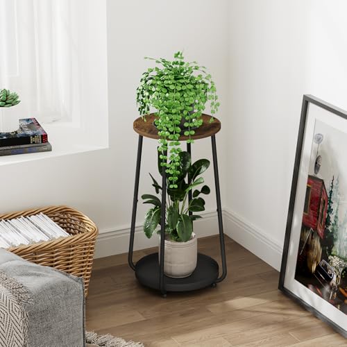 YINMIT Plant Stand Indoor, 2 Tier Wood Plant Stand, 23" Tall Vertical Flower Pot Stand, Round Corner Plant Shelf, Planter Pot Holder for Balcony Garden Patio Living Room - size: 23.2 In