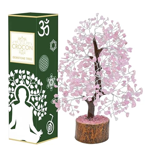 Crocon® Rose Quartz Crystals Tree, Birthday Gifts for Women, Mom, Sister & Girlfriend | Pink Room Decor Healing Crystals | House Warming Gifts Unique Spiritual Present Idea for Woman & Men Decoration - color: 002 Aa Rose Quartz (Sliver Wire)