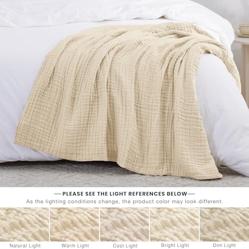 Love's cabin 100% Cotton Muslin Blanket, 6 Layer Lightweight Breathable Gauze Twin Size Blanket 60 x 80 Inches, Soft Summer Blanket for Bed or Couch, Beige - color: Beige, size: Twin(60"x80")