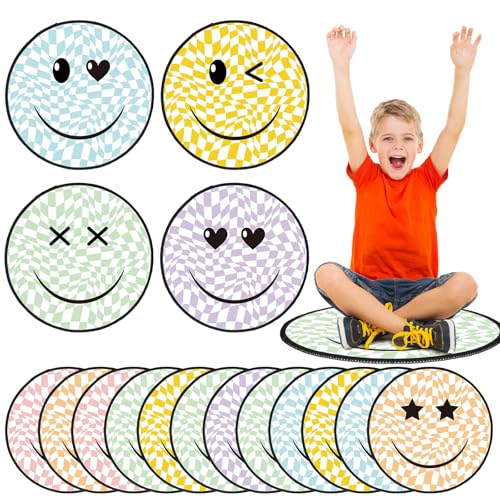 Tinideya 12 Pcs Kids Carpet Circle Seats for Class 16 Inch Round Classroom Rug Back to School Floor Cushions Soft Educational Mat Non Slip First Day of School Learning Playing Areas(Smile) - style: Smile