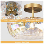 12" Iridescent Rainbow Hammered Glass Ceiling Light, 3-Light Semi Flush Mount Fixture, Modern Gold Lighting for Bedroom, Hallway, Kitchen, Dining Room, Living Room, Foyer - color: Iridescent