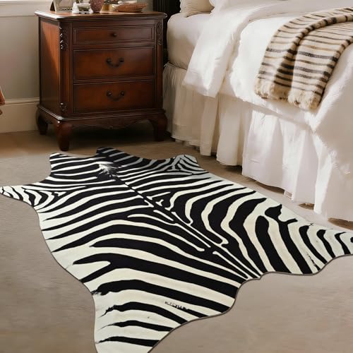 BENRON Premium Zebra Rugs for Living Room Bedroom, Non-Slip Throw Rug for Home Decor, Faux Zebra Print Animal Skin Carpets, Black and White, Ivory, 2.9 x 3.9 ft - color: Black/White, size: 2'11" x 3'11" (Irregular)