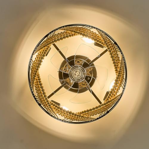 Boho Ceiling Fan with Lights Flush Mount,20 Inch Bohemia Black Wood Bead Close to Ceiling Fan Light, 4 Lights Low Profile Enclosed Ceiling Fans with Remote Control for Bedroom Living Room Kitchen - color: Black