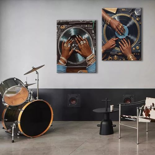 Framed Stylish Retro Woman hand vinyl Record wall art abstract Street Style abstract Picture Print Hip-hop Music Painting for Living room Bedroom Music room Canvas wrapping Poster 12x16 Inches - color: Record Framed, size: 12"L x 16"W