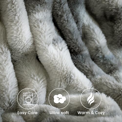 Faux Rabbit Fur Throw Blanket, Ultra Soft Plush Cozy Blanket for Couch Bed, Thick Fluffy Ruched Tie-Dye Decorative Blanket, Giftable, 50"x60",Tie-Dye Gray - color: Tie-dye Gray, size: Throw(50"x60")