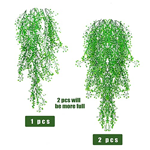 RECUTMS 4Pcs Artificial Hanging Plants Faux Hanging Greenery Ivy Decor Artificial Hanging Vines Plastic Plants for Indoor Outdoor Wall Home Garden Wedding Party Decor(Green 4P) - color: Green