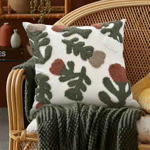 Boho Pillow Covers 18X18 Inch Boho Tufted Throw Pillow Covers Decorative Tassels Cushion Cover Farmhouse Pillow Case for Couch Sofa Bed Living Room Bedroom, Rust Floral - color: Boho Floral Rust, size: 18" x 18" (Pack of 1)
