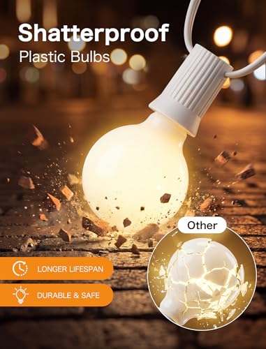 SUNSGNE 25FT G40 LED Outdoor White String Lights with 27 White Solid Shatterproof Globe Bulbs (2 Spare), Outdoor Hanging Edison Lights for Room Café Bistro Pergola Tents, White Wire - color: Solid White-White, size: 25FT
